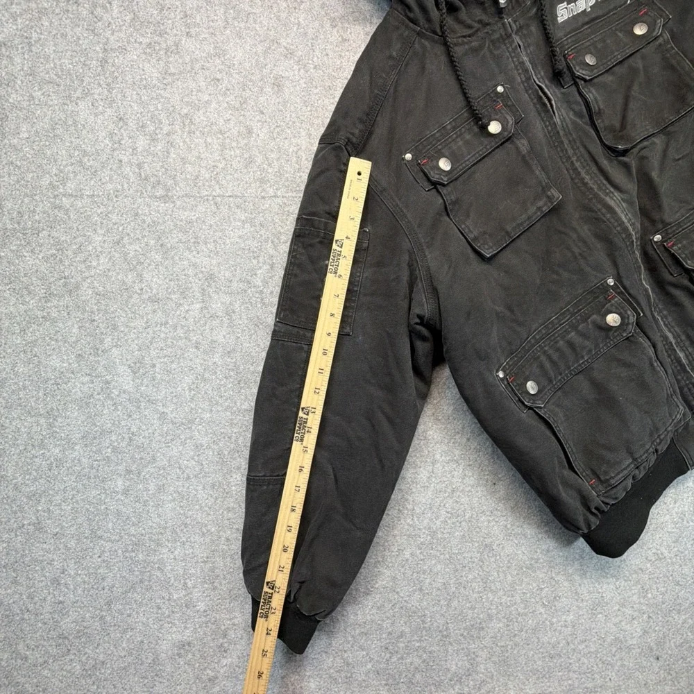 Vintage Snap On Tools Canvas Hooded Full Zip Jacket Black Mens Size XL Heavy